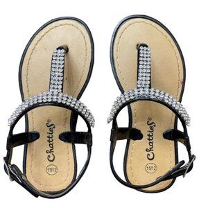 GUC Chatties Girls black and rhinestone sandals with strap Sz 11/12